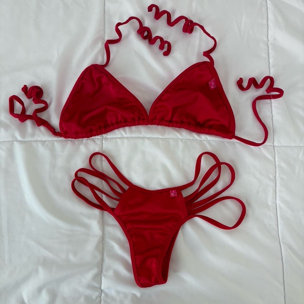 Red Strappy Bikini Set